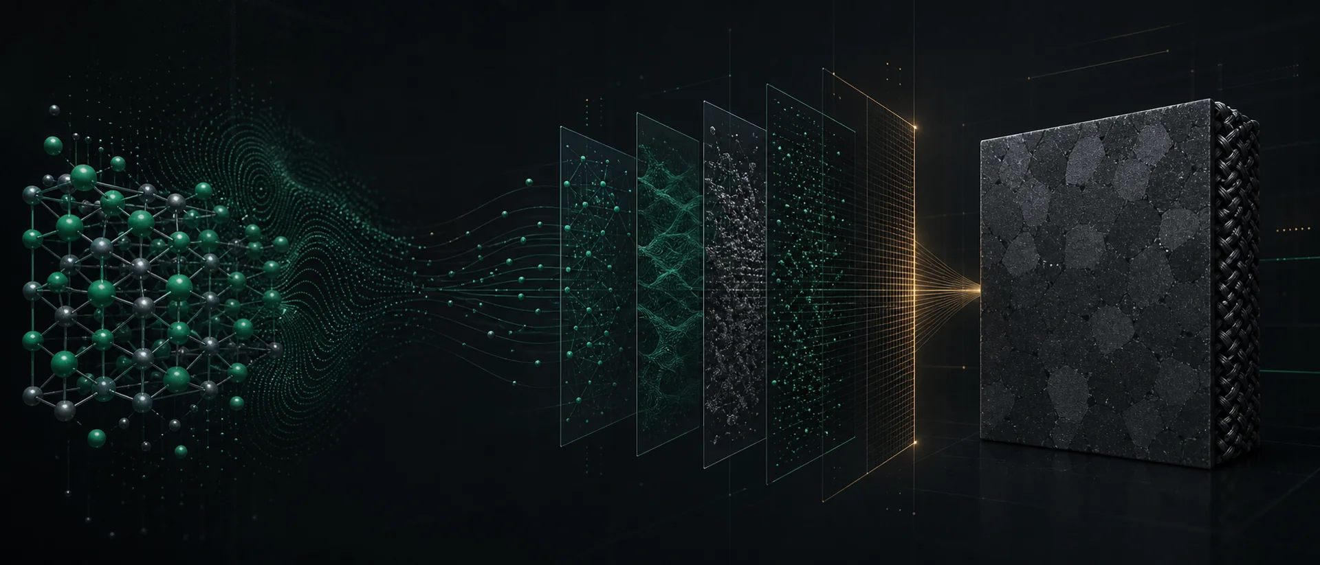 Concept visualization of PRIMA material candidates moving through governed evidence layers